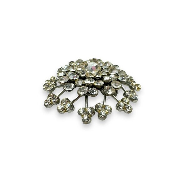 Silver Tone Clear Crystal Riveted Layered Snowflake Star Burst Brooch Vintage - Picture 4 of 8